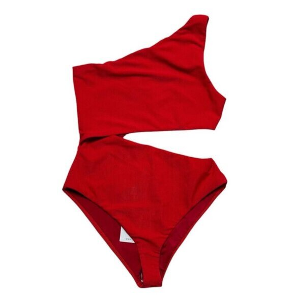 Beach Riot Sz XS Swimsuit Celine Ribbed Red One Piece Resort Vacation Retro - Picture 3 of 5